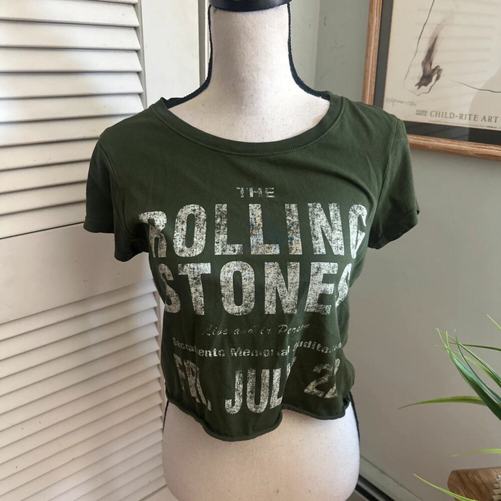 Rolling Stones Olive Green Graphic Crop Tee - Women